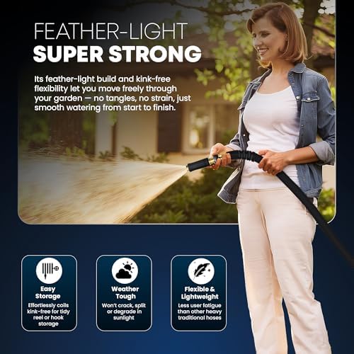 TITAN Flexible Garden Hose 15FT – Ultra Lightweight, Heavy Duty Water Hose with Brass Fittings & Jet Nozzle – Kink-Free, Non-Expanding, Durable Fabric Hose for Yard, Lawn, Car Wash, Outdoor Use - Image 2
