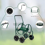 VINGLI 300FT 5/8in Garden Hose Reel Cart, 4-Wheel Portable Residential Hose Reel Cart, Hose Guide System with Storage Basket, Rust Resistant, for Family Yard, Garden and Farm (Green) - Image 3