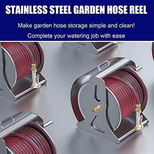 Garden Hose Reel 1/2 Inch Heavy Duty Hose, Outdoor Portable Stainless Steel Hose Storage Stand with Crank, Wall/Floor Mounted Water Pipe Car Roll Hose Holder, Patio Hoses Butler Rack Swivel Bracket - Image 4