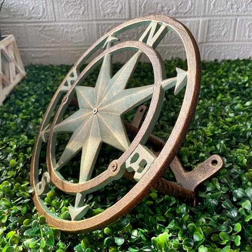 Zeckos Garden Hose Holder Compass Rose 12 Inch Cast Iron Verdigris - Image 5
