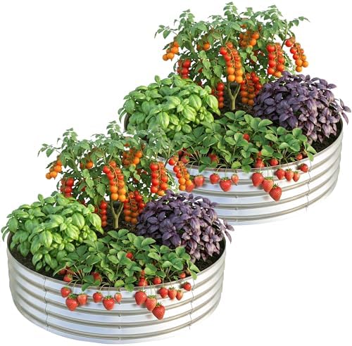 Utopia Home Galvanized Raised Garden Bed Kit 2x2x1 Ft Pack of 2, Planter Box Round Raised Garden Beds Outdoor, Easy Assembly Metal Raised Bed for Gardening Vegetables, Fruits, Flowers, Silver by UTOPIAHOME