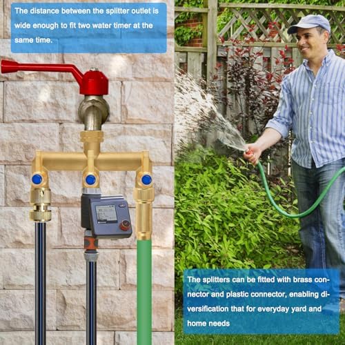 Brass Garden Hose Splitter, 3 Way Hose Splitter, Outdoor Hose Splitter, GHT 3/4 in. Female Inlet and 3 Way 3/4 in. Male Outlet for Regulating and Shutting Off Water Flow - Image 7
