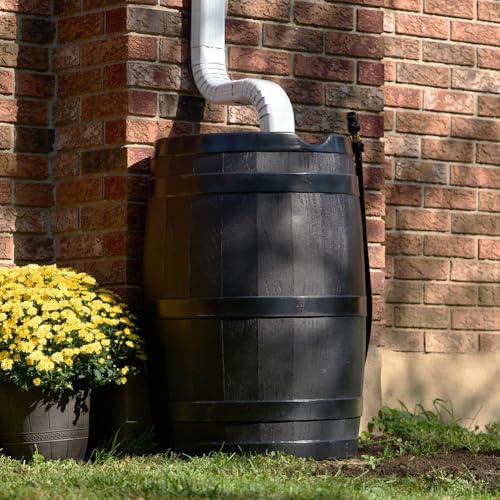FCMP Outdoor 45 Gallon Heavy Duty Rain Water Catcher Barrel Container with Hose and Debris Screen for Outdoor Plants, Garden, and Landscapes (RC45-BLK) Black - Image 5