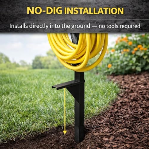 Garden Hose Holder - Upgraded Water Hose Hanger Holds 125ft, Heavy Duty Freestanding Garden Hose Reel Hanger for Outside Yard & Lawn (125' Standard) - Image 3