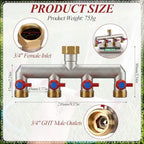 Gerrii 2 Pack 4 Way Hose Splitter Heavy Duty Solid Brass Manifold Hose Faucet T Tap Connection with Individual On/Off Valve, 3/4" GHT Spigot Adapter, Garden Outdoor Pipe Tap Splitter - Image 3