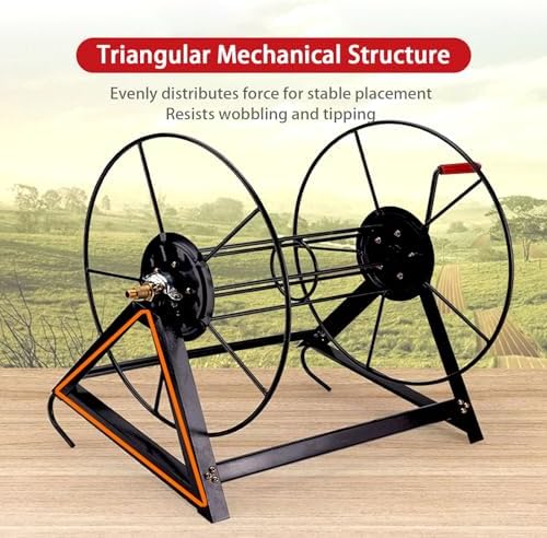 Garden Hose Reel on Stable Pedestal Base portable Hose Reel Wall Mount Easy to Store Steel Manual Crank Water Hose Holder for Outside Use Storage and Watering(47x39x53cm) - Image 6
