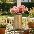 Vintage Distressed Gold Flower & Garden Watering Can, Decorative Metal Watering Pot Planter for Home Patio Backyard Outdoor Plant Care, Rustic Farmhouse Home Decor Accent by Unknown