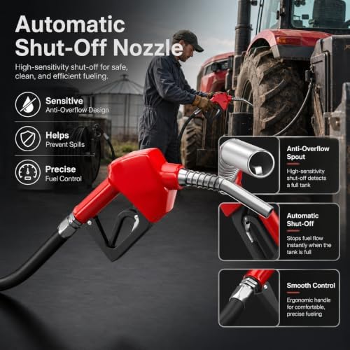 3/4" Diesel Fuel Hose Reel, Industrial 65ft 300 PSI Retractable Hose for Diesel Spring Driven, Auto Swivel Fuel Pump Transfer Hose with Nozzle, Refueling for Service Truck,Tank, Aircraft - Image 6