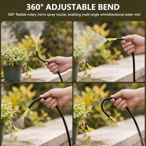 50Ft Drip Irrigation System, 360° Bendable Misting Irrigation Kit, Automatic Garden Watering System with Upgraded Brass Nozzles and 8mm Tubing,DIY Adjustable Sprinkler Set for Greenhouse,Yard,Patio - Image 5