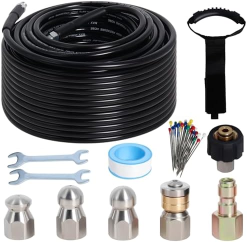 100FT 1/4-In Sewer Jetter Kit, 5800 PSI Pressure Washer Drain Cleaner Hose by Zejoot