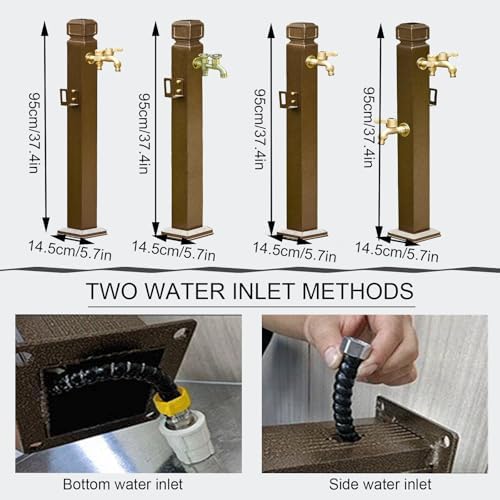 Vertical Square Garden Water Column with Faucet, Decorative Floor-Mounted Water Hose Stand, Copper Red Hydrant Dispenser for Patio, Lawn & Backyard Use - Image 7
