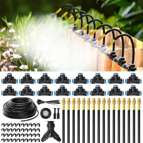 1/4 Inch Watering Hose Set with Adjustable Brass Nozzles, Fittings, Stakes and Ties for Raised Bed Garden Care Drip Watering Set Irrigation Hose Garden Mist Adjustable Nozzle Fast Fit Tubing Patio - Image 2
