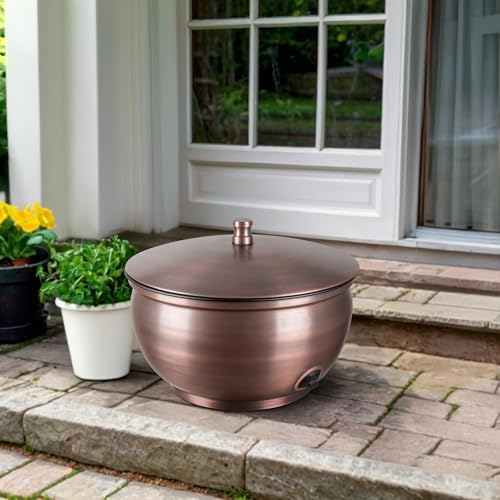 Monarch Abode Garden Hose Holder with Lid – Decorative Water Hose Holders for Outside, Smooth Metal Antique Copper Pot with Drainage, 100ft Waterhose Holder for Outside, Garden Storage Caddy - Image 2