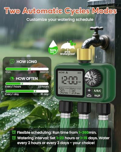 Water Timer for Outdoor Garden Hose, Sprinkler Timer for Garden Faucet with Auto/Manual/Rain Delay Mode, Sprinkler Irrigation Controller for Yard Lawn (3 Zones Brass Inlet & Outlet) - Image 3