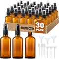 BESNEL 30 PACK 4oz Amber Glass Spray Bottles, Small, Fine Mist Refillable by BESNEL