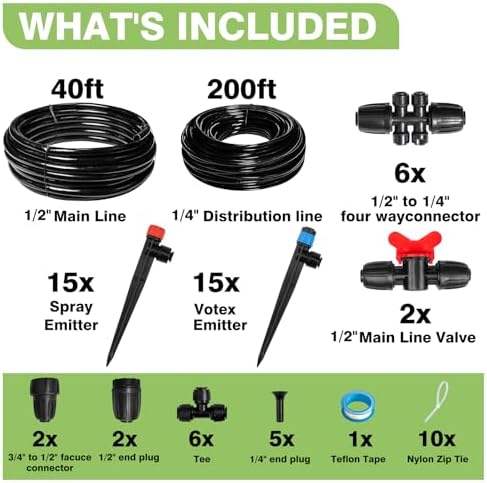 Maotong 240FT Drip Irrigation System Kit New Quick-Connect, Automatic Garden Watering Misting System for Greenhouse, Yard, Lawn, Plant with 1/2 inch Hose 1/4 inch Distribution Tubing and Accessories - Image 2