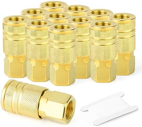 GASHER Brass 12PCS 1/4-Inch Female Industrial Coupler,1/4 Inch NPT Female Threads Size, Quick Connect Air Coupler by GASHER