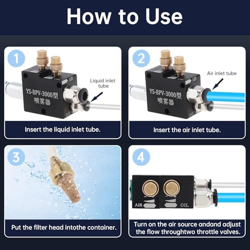 Mist Coolant Lubrication Spray System YS-BPV-300 for Milling & Engraving Machine, 1/4" and 8mm Air Inlet Hose Connector, Cutting Cooling Mister, Pack of 2 - Image 6