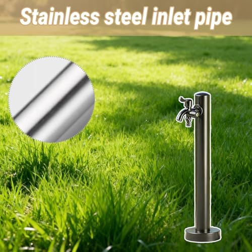High-End Vertical Square 304 Stainless Steel Garden Hose Holder with Double Faucet, Antifreeze Design for Patio & Backyard - Durable & Stylish (White C) - Image 5