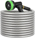 25FT Stainless Steel Garden Hose with 10-Pattern Spray Nozzle by Unknown
