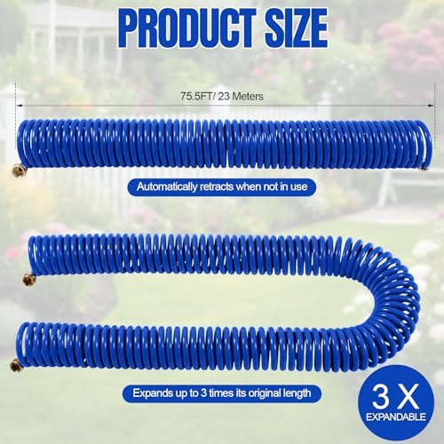 Therwen 100 ft Recoil Garden Hose with 8 Pattern Nozzle, Blue - Image 2