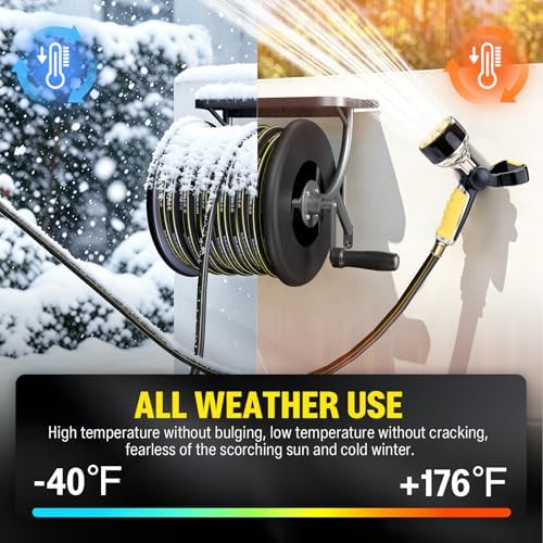 Heavy Duty Wall Mounted Garden Hose Reel, 130ft Rubber Hose 5ft Leader Hose - Image 4