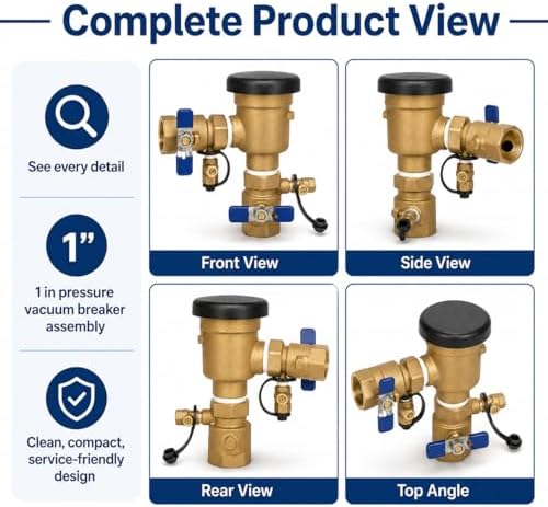 1" Pressure Vacuum Breaker Assembly – Bronze Body, Dual Shutoff Valves, Protective Top Cap, 1 in FNPT, Integrated Test Cocks – Durable Backflow Preventer for Irrigation & Lawn Systems - Image 6