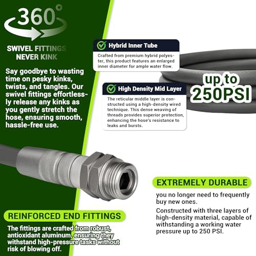 100FT Heavy Duty Garden Hose, 100 FT x 1/2 ID Durable Outdoor Water Hose - Image 2