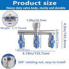 304 Stainless Steel Garden Hose Splitter 3 Way Heavy Duty, Full Flow T Valve Water Hose Splitter With 2.1" Extra Long Handle, Lead-free，3/4" GHT Thread Connector For Outdoor Spigot Faucet - Image 2