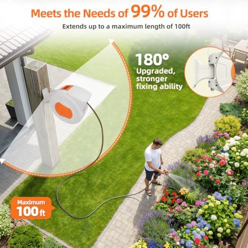 Retractable Garden Hose Reel 100 FT, 1/2" Heavy Duty Garden Hose - Image 5