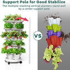 7 Tiered Strawberry Vertical Planter 2 Pack, Stackable Tower Garden Planter Herb Garden Planter with Movable Casters and Bottom Saucer Indoor and Outdoor - White - Image 3