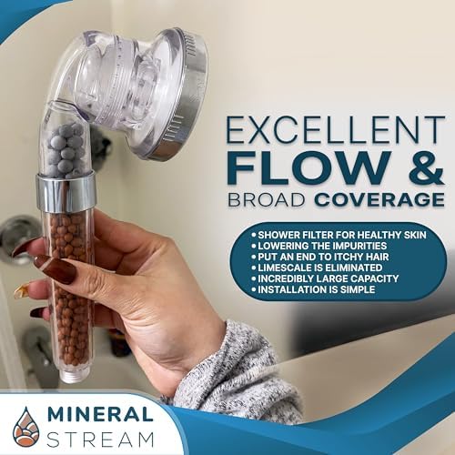 Filtered Shower Head with Handled by MineralStream, High Pressure Water Saving Showerhead with Filter Beads for Hard Water with Rainfall, Jet and Massage settings - Image 6