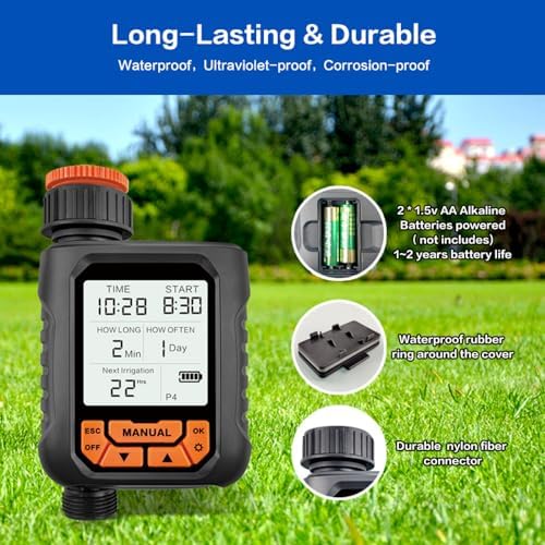 Sprinkler Timer Outdoor Water Timer for Garden Hose 1 Outlet Large LCD Screen Programmable Irrigation Timer for Yard Lawn Manual/Automatic Watering Timer - Image 5
