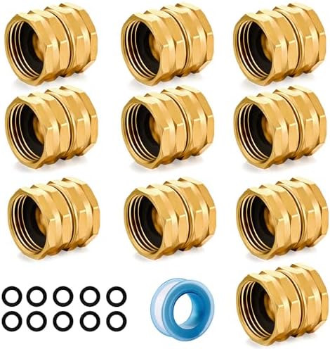 SIGURANTA Garden Hose Connector Adapter,3/4" GHT Double female Connectors, Brass Repair Fittings with Dual Swivel for female to female Adapter (10 Pack) by SIGURANTA