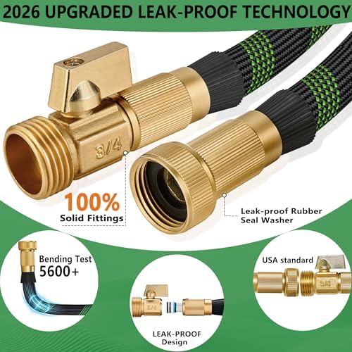 50 ft Garden Hose, 2026 Upgraded Lightweight with 3/4" Solid Brass Fittings, Ultra Durable No Kink Flexible Hose with 10-Function Nozzle, Leak-Free All-Weather for Yard, Lawn - Image 2