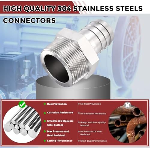 Pack of 10, SUS304 Hose Barb Fitting 1/2" Hose Barb to 3/4" NPT Male - Image 4
