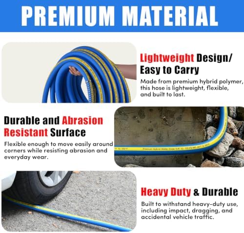 Hybrid Polymer Garden Hose 5/8 in x 50 FT, Heavy Duty Water Hose with Solid Brass GHT Fittings, Lightweight, Kink-Resistant, All-Weather, 600 PSI Burst Pressure - Image 4