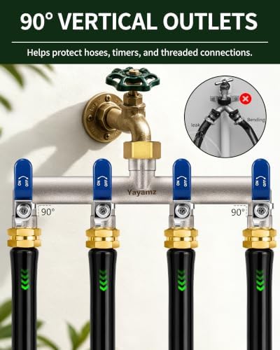 4-Way Garden Hose Splitter, Heavy-Duty Brass, 3/4" GHT, Blue - Image 4