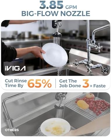Commercial Sink Sprayer Head: 7/8"-20UNEF Black Pre Rinse Sprayer - 3.85 GPM High Pressure Pull Down Spray Head - Handheld Dish Sprayer Nozzle for Commercial Kitchen Faucet (Chrome Finished) - Image 5