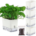 Planterhoma Self Watering Plant Pots for Indoor Plants 7 inch, 4 Packs Rectangle Self-Watering Planters with Drainage Hole, White African Violet Pots for Devil's Ivy, Spider Plant, Orchid, Herb by Planterhoma