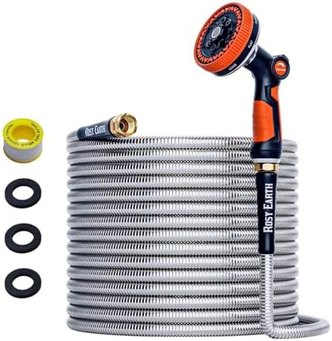 Rosy Earth 75ft Stainless Steel Garden Hose, Heavy Duty Metal Water Hose by RosyEarth