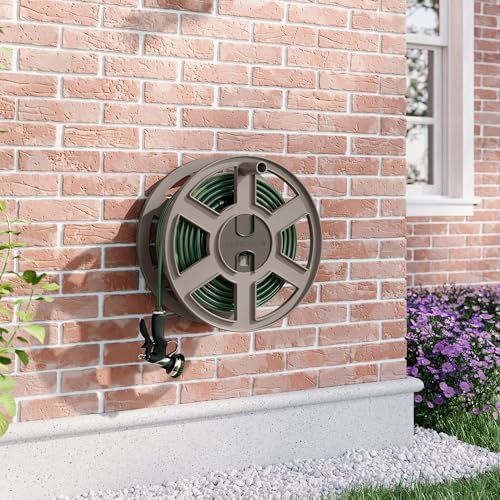 Suncast Sidewinder Wall Mount Garden Hose Reel, 100 Feet Capacity for 5/8 Inch Standard Vinyl Hosepipe, Light Taupe – Resin Water Line Holder for Lawn, Gardening and Outdoor Watering - Image 5