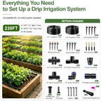 230FT Drip Irrigation System, Garden Watering Kit with 33FT 1/2 in Main Tube, 197FT 1/4 in Tube, 40 Adjustable Emitters, Misters and Sprayers for Raised Beds Greenhouse, Size: 230FT - Image 2