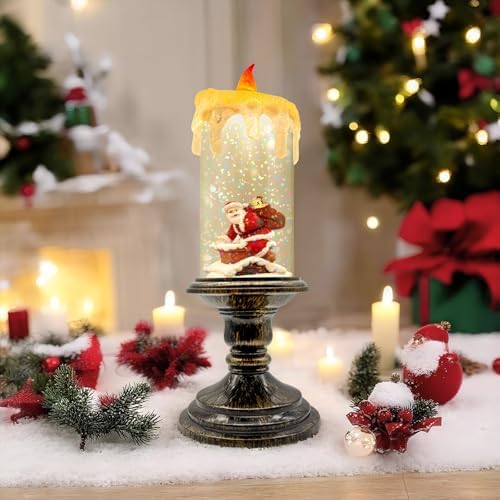 Christmas Snow Globe Candle, Battery Powered with Timer, Christmas Flameless Candles Lantern with Santa Claus for Home Decoration Festival Gift, Snow Globe Candle Light for Christmas Decorations by LLIBTYT