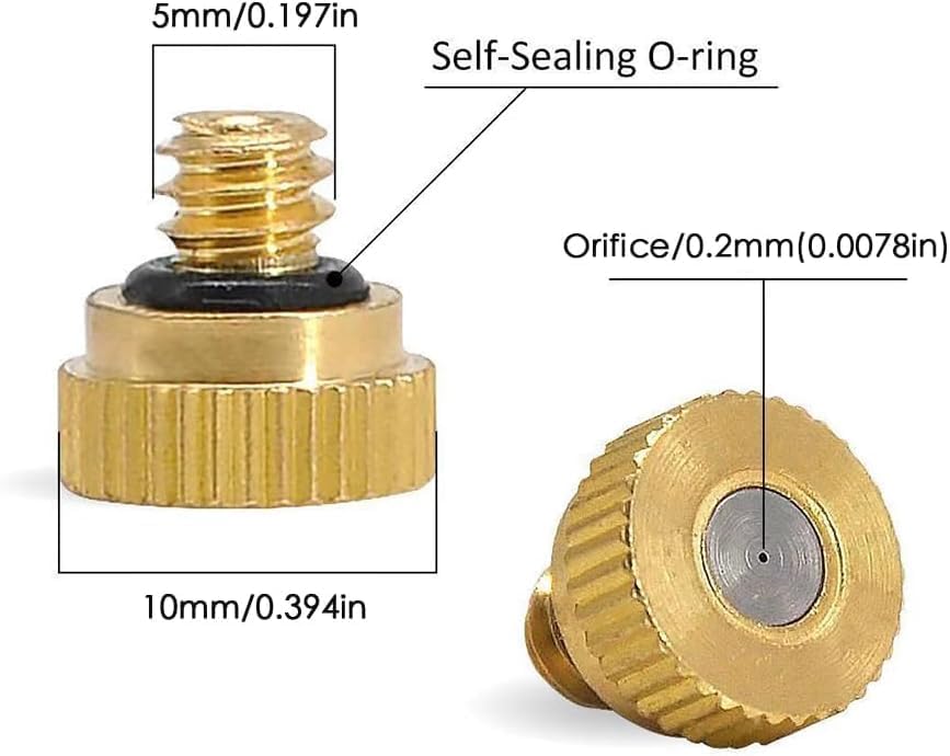 100Pcs Brass Mister Nozzles for Outside Patio Misting, Nozzle for Misters Outdoor Cooling System, Mist Replacement Head. Garden Hose Parts Accessories. 0.8mm (0.0315in) 10/24 Unc 30pc 0.2mm(0.0078in) - Image 2