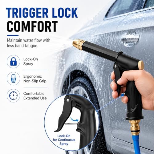 2026 New Multifunctional Car Wash Tool,High Pressure Hose Nozzle for Garden Hose,Metal Power Washer Wand with 360° Adjustable Spray,Brass Connector Trigger Lock for Car Washing (1set+49FT(15m) Hose) - Image 4