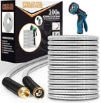 Unywarse Garden Hose 100FT Metal Water Hose with 10 Function Nozzle No-Kink by Unywarse