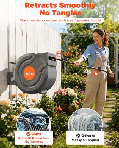 5/8 in 115 ft Retractable Garden Hose Reel with 9-Pattern Sprayer Nozzle - Image 5