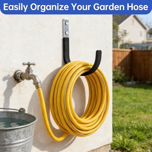 Hose Hanger Wall Mount, Heavy Duty Metal Garden Hose Holder with Screws,Hose Hook, Metal Water Hose Hangers Hose Rack Hose Reel for Outside, Indoor, Garage, Garden and Yard (4, Matte Black) - Image 6