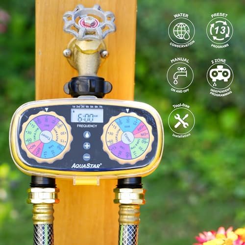 AQUASTAR Two-Zone Hose Watering Timer (Yellow), Automatic Irrigation for Lawn, Garden, Yard, Two Outlets - Image 4